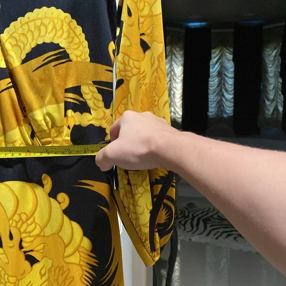 🎉Nieves Yellow & Black Print Dress w/ 3/4 Sleeve as seen on Sex in the City SzM - Picture 10 of 13